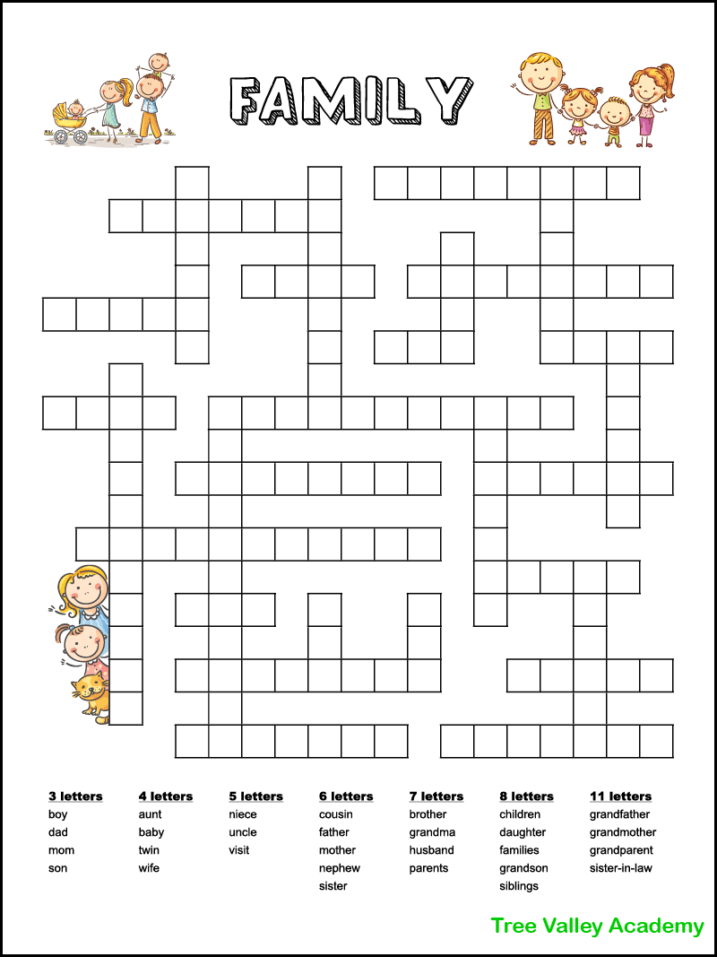 family members fill in word puzzle for kids - tree valley academy